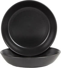 Double Line 9.5"/36 oz Dinner Bowl Set of 2 Matte Black