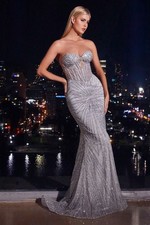 STRAPLESS SILVER EMBELLISHED GOWN CDJ871