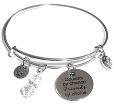 Women's Made In USA Stainless Steel Message Charm Expandable Wire Bangle Br - 09