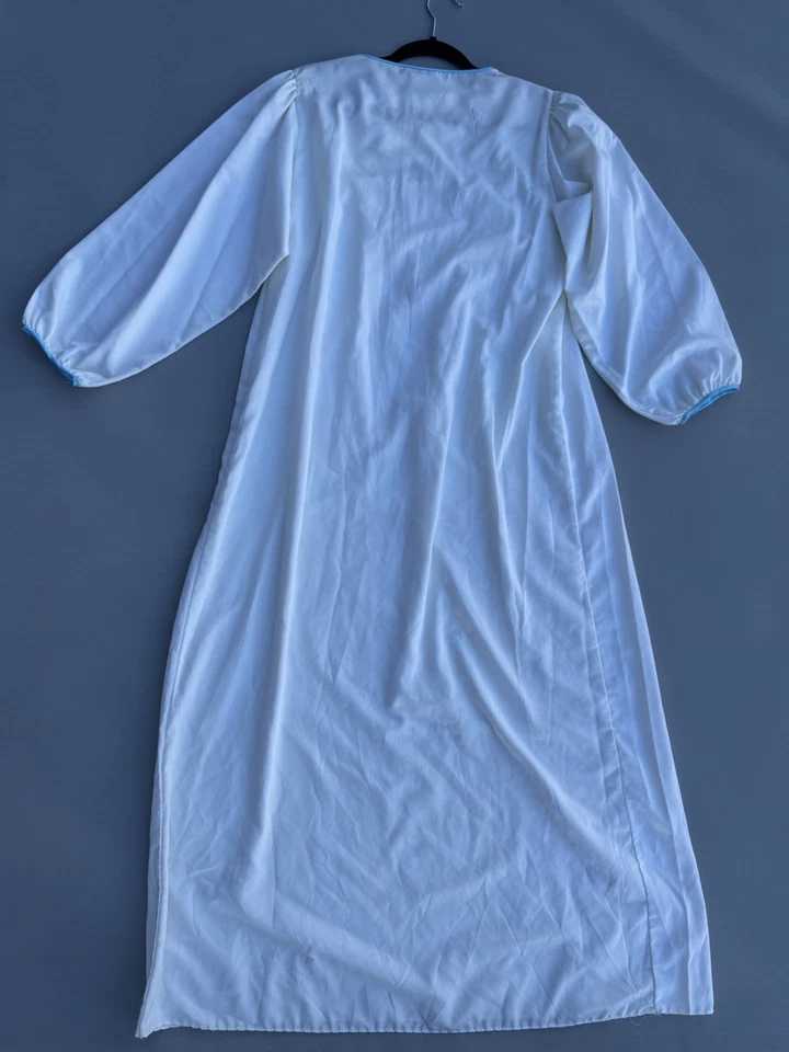 Camisón NATORI Blanco Manga Larga Marfil Sedoso Apliques Bordados Floral Talla M Foto 4 de 4