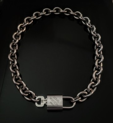 Authentic Louis Vuitton Silver Padlock Lock Key & No Brand Link Necklace Choker
