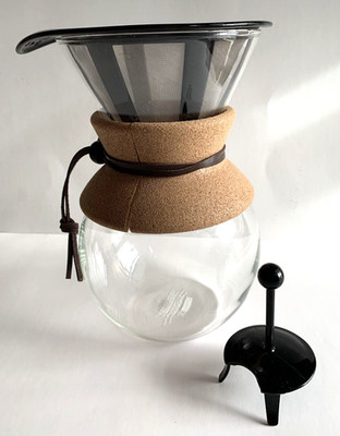 Bodum Pour Over Glass Coffee Carafe With Cork Collar  & Filter & Lid 8.5'' H