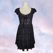 Killstar Black Whimsi Goth Vampy Burnt Velvet Midi Ruffle Sheer Layered Dress M