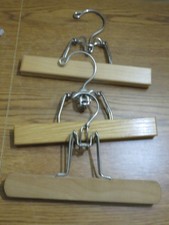 VINTAGE WOODEN 9" PANT SLACKS HANGERS SET OF 3