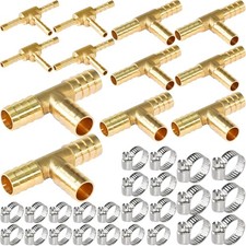 Hose Tee Fitting 3 Way Brass Barb Connector 5/32 to 5/16 in Kit Gold