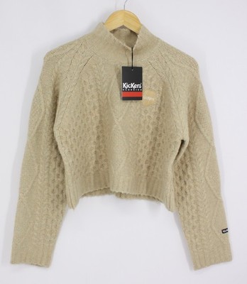 Kickers DAMENPULLOVER KURZ GESCHNITTEN ZOPFMUSTER ECRU UVP £60 IM KARTON