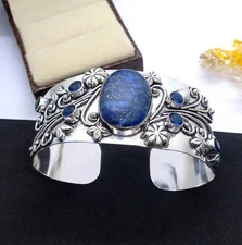 925 Sterling Silver Lapis Lazuli With Tanzanite Gemstone Jewelry Cuff Bracelet