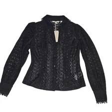Boden Womens top US 2 Fitted Lace Black Blouse 
