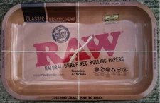 LARGE RAW Paper Brand Vintage Style METAL Cigarette Rolling Tray 13.5"x11.75"