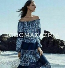 NWT BCBG MAX AZRIA 468 OFF THE SHOULDER LACE TRIM SILK CHIFFON MAXI DRESS SZ S