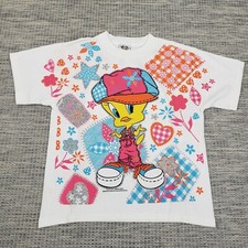 Vintage 1997 All Over Print Tweety Bird TShirt Sz L Hearts Stars Sun Sportswear