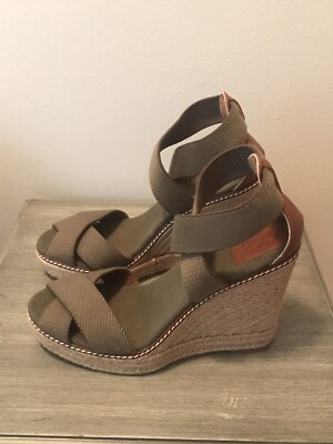 NEW Tory Burch Adonis Wedge Espadrille Olive Green Sandal Womens Size 