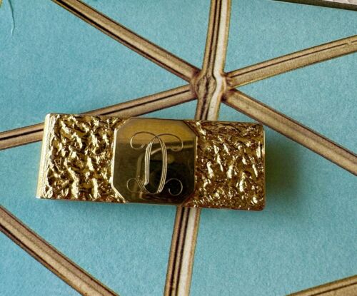 FATHERS DAY GIFT Gold Plated Money Clip, Hammered Design, Engraved D For Dad - Picture 1 of 4
