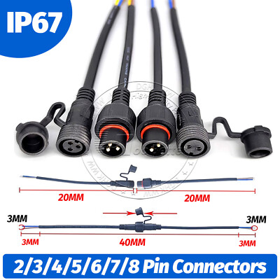 IP68 Waterproof 2-8Pin Cable Wire Connectors W/ Cap Electrical Socket Plug Power