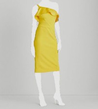 $230 Ralph Lauren Women's Yellow One Shoulder Ruffle Trim Jersey Dress Size 6