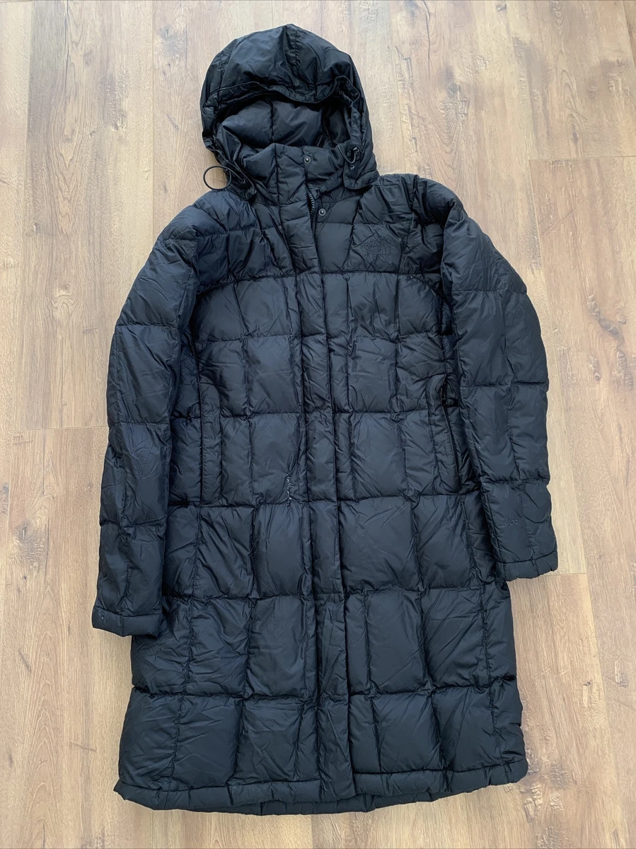 The North Face Women 600 Down Coat Long Trench Puffer Hooded Jacket Black Small