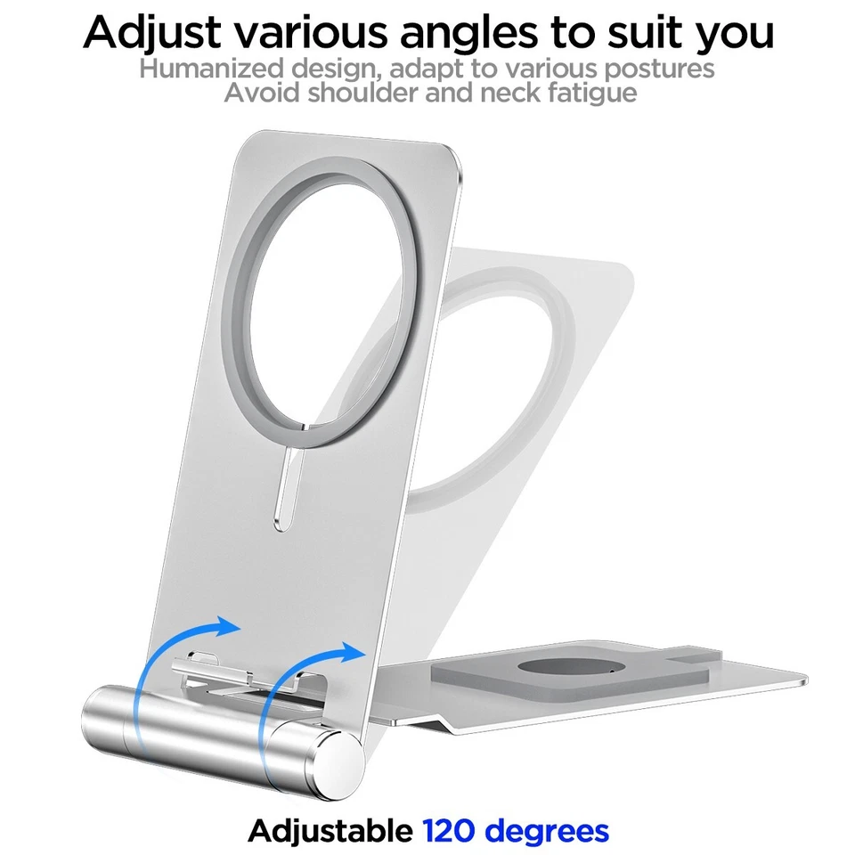 Foldable Aluminum MagSafe Charger Mount Holder Desk Stand for iPhone iWatch iPad - Image 4 of 4
