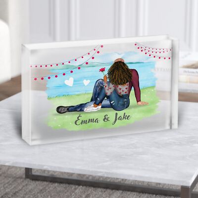 Outdoor See Gras Geschenk für Sie oder Ihn personalisiert Paar klar Acryl Block