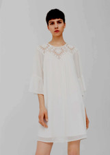 Mango Guipure Appliqué Dress Ecru Size XS UK 6 rrp £49.99 DH8 DD 19