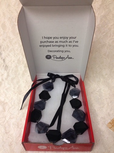 Penelope Ann Stonehenge Necklace Black Ribbon Black/Grey Plus matching Earrings - Afbeelding 1 van 7