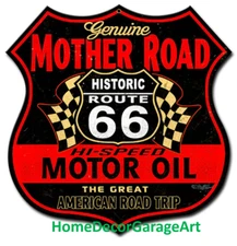 Route 66 Mother Road Motor Oil Cutout Metal Sign Vintage Style Garage Art