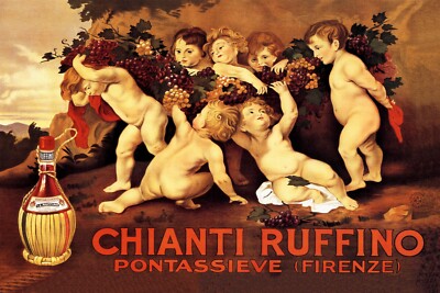 Italian Wine Chianti Ruffino Cherubs Grape Bunches Vintage Poster Repro FREE S/H