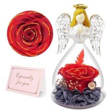 Preserved Flowers Rose Birthday Gifts for Women Mom in Glass Angel Redgold