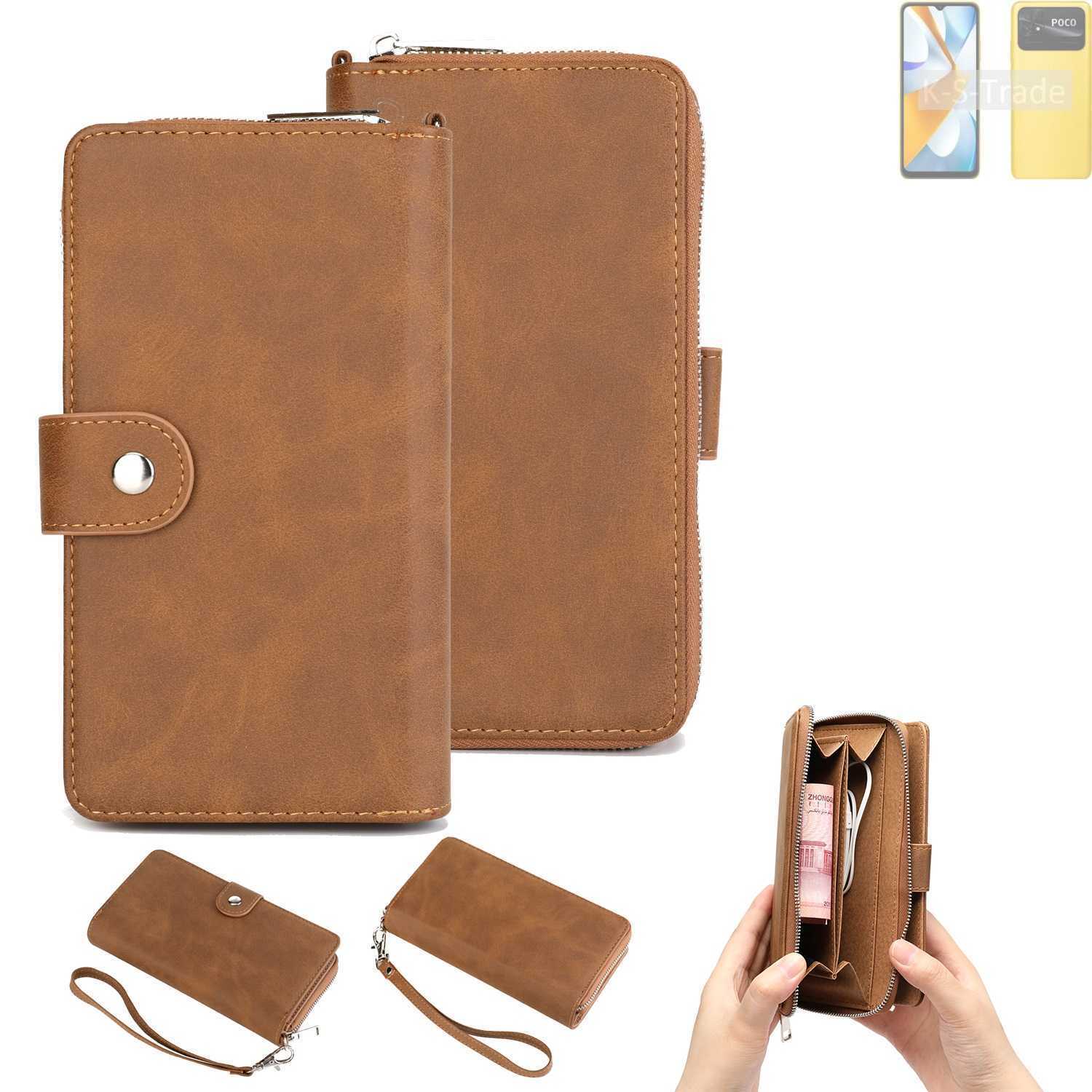 2in1 protection case for Xiaomi Poco C40 wallet brown cover pouch