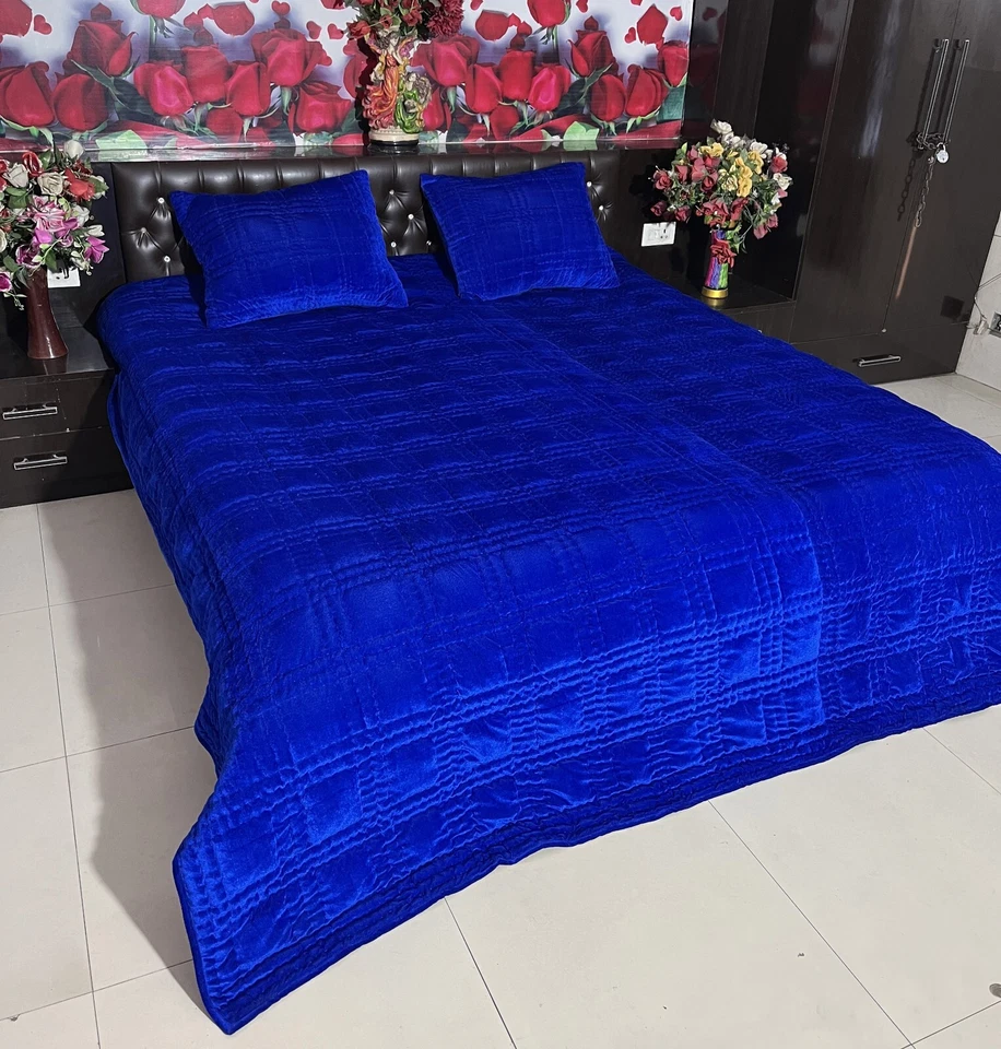 Royal blue velvet quilt king velvet blanket velvet comforter queen bedding set - Image 2 of 4