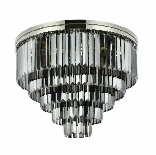 Large Polished Nickel Flush Mount Crystal Light Silver Shade Dining Room Fixture - Picture 5 of 9