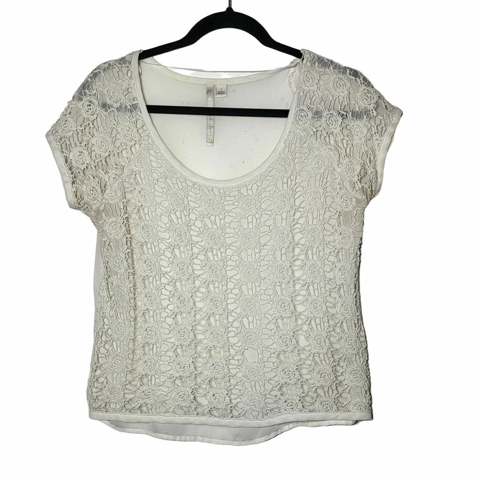 Top LC Lauren Conrad Mujer Blanco Crochet Encaje Talla Pequeña Coqueta Delicada Boho Foto 2 de 4