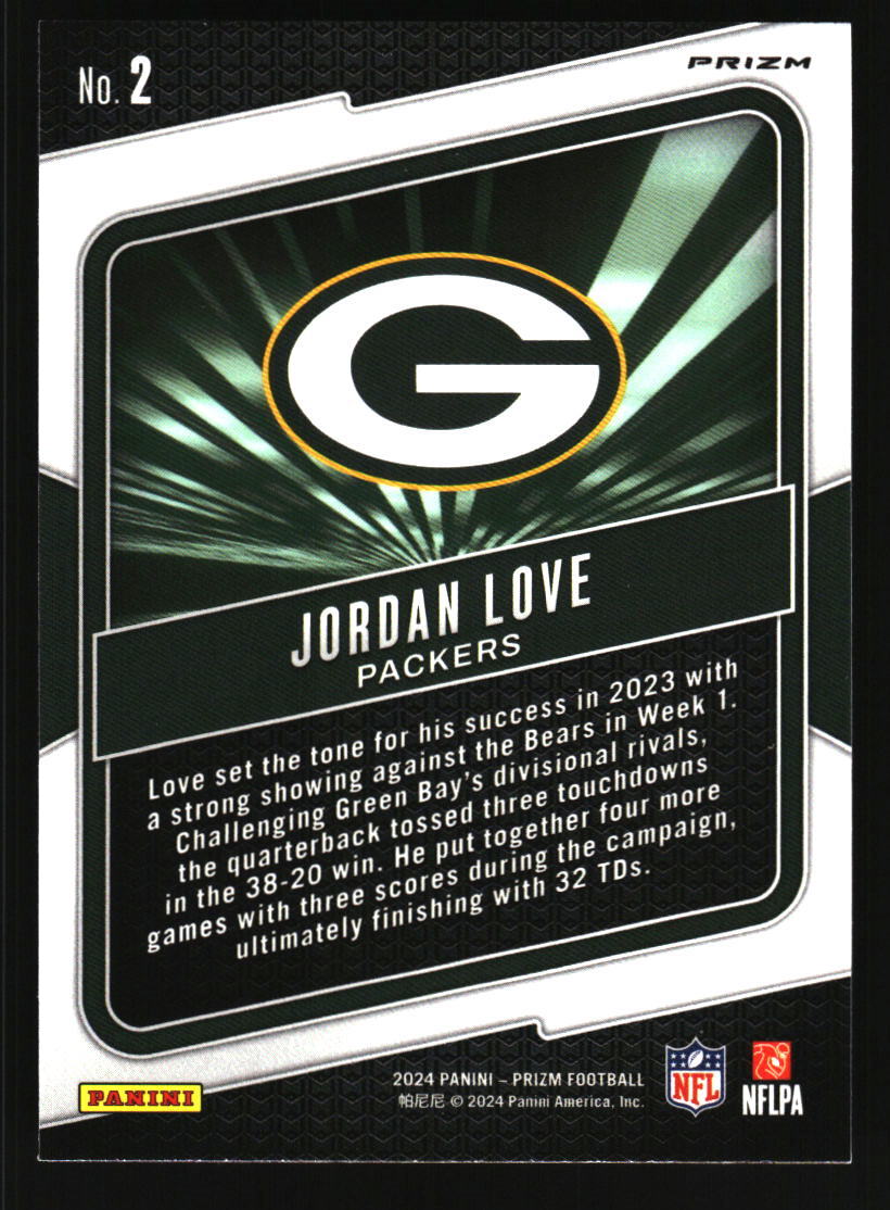 Jordan Love 2024 Panini Prizm Hype Green Prizm #2 Green Bay