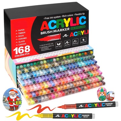 Amamao 168 Colors Acrylic Paint Markers, Soft Brush Tip Paint Pens and Paint ...