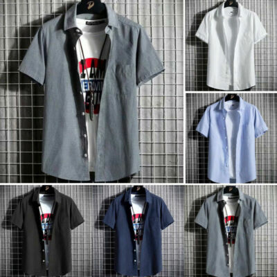 Kurzarm-Button-Down-Hemden Für Herren Lässiges Lockeres Einfarbige