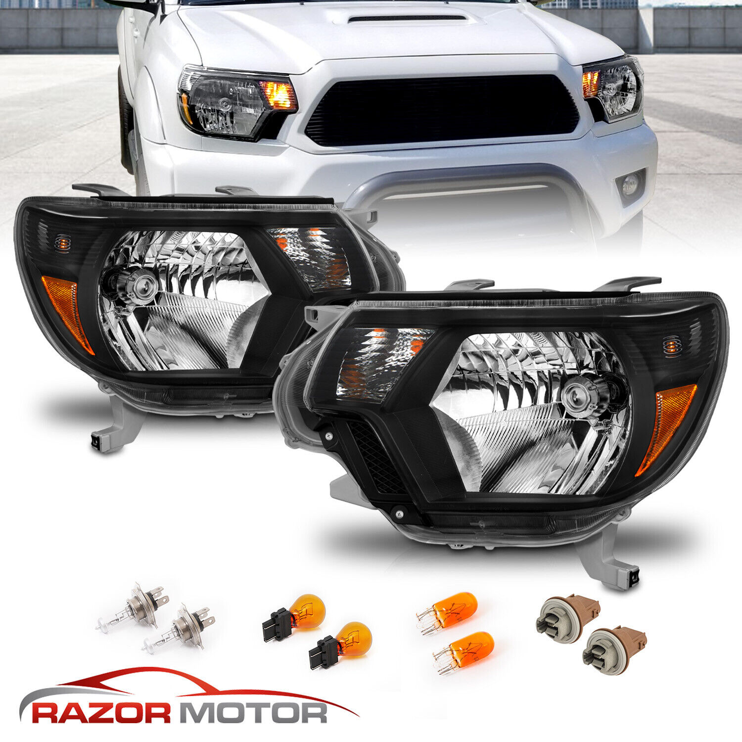 For [TRD Style] 2012 2013 2014 2015 Toyota Tacoma Black Headlights