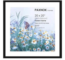 Modern 20x20 Inch Slim Picture Frame, Premium Plexiglass, 16x16 With Mat (513)