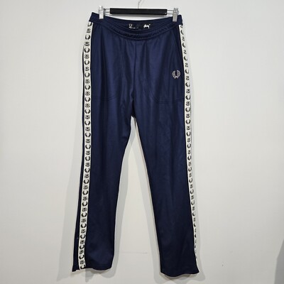 Fred Perry X Stussy Navy Blue Track Pants Size Medium Side Tape Logo Brand New