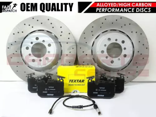 FOR BMW M4 REAR SLOTTED DRILLED BRAKE DISCS TEXTAR OEM PADS WIRE SENSOR 370mm - Picture 1 of 4