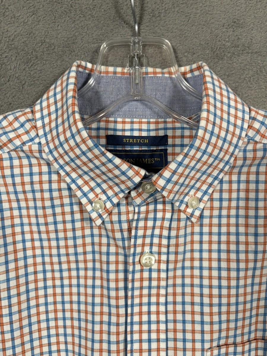 mason james dress shirts Men's Mason James Dress Shirt XXL Stretch Blue/White Checked Button Down (b)