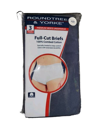3 Roundtree & Yorke Größe 40 Blues - voll geschnittene Herren-Slips - 100 % Baumwolle Unterwäsche - NEU