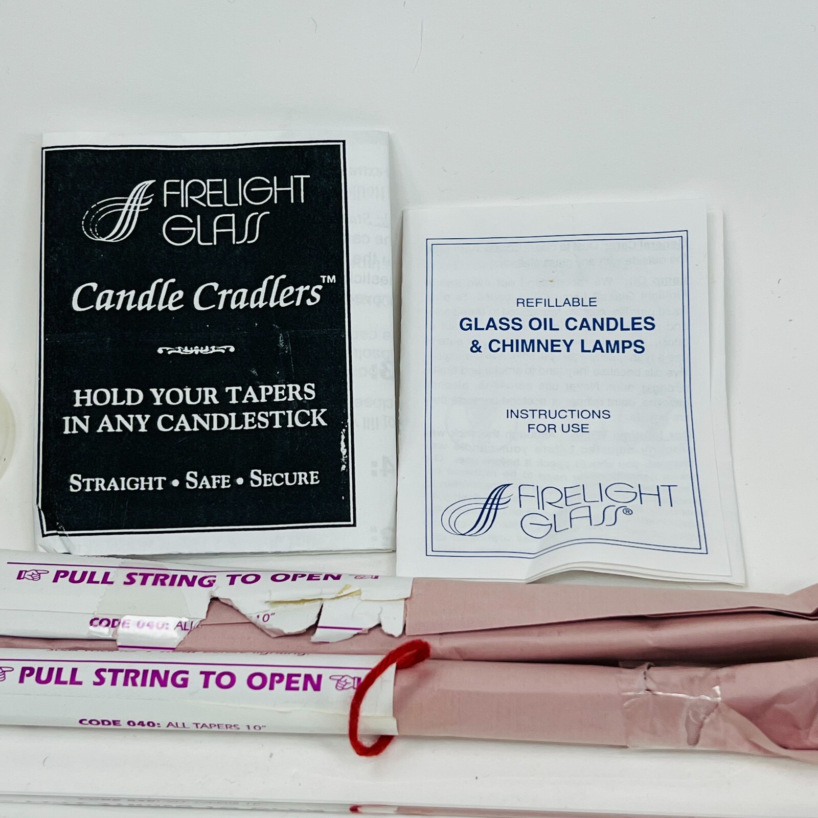 Firelight Glass Oil Candle Classic Taper 10" Tall Pair Made in USA eBay