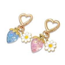 Cute Strawberry Keychain Bag Purse Charms Crystal Strawberry Daisy Flower Key...