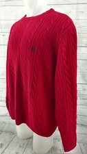 CHAPS RALPH LAUREN Men's Holiday Red Cotton Cable Knit Crew Neck Sweater sz XL
