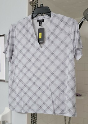NWT Jones New York Mini Bias Plaid Steel from 2019 Modern Essentials Top size XL