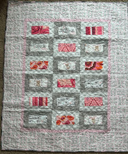 Baby Girl Handmade Flannel Quilt - pink  white with grey arrows NEW - 38" x 46"