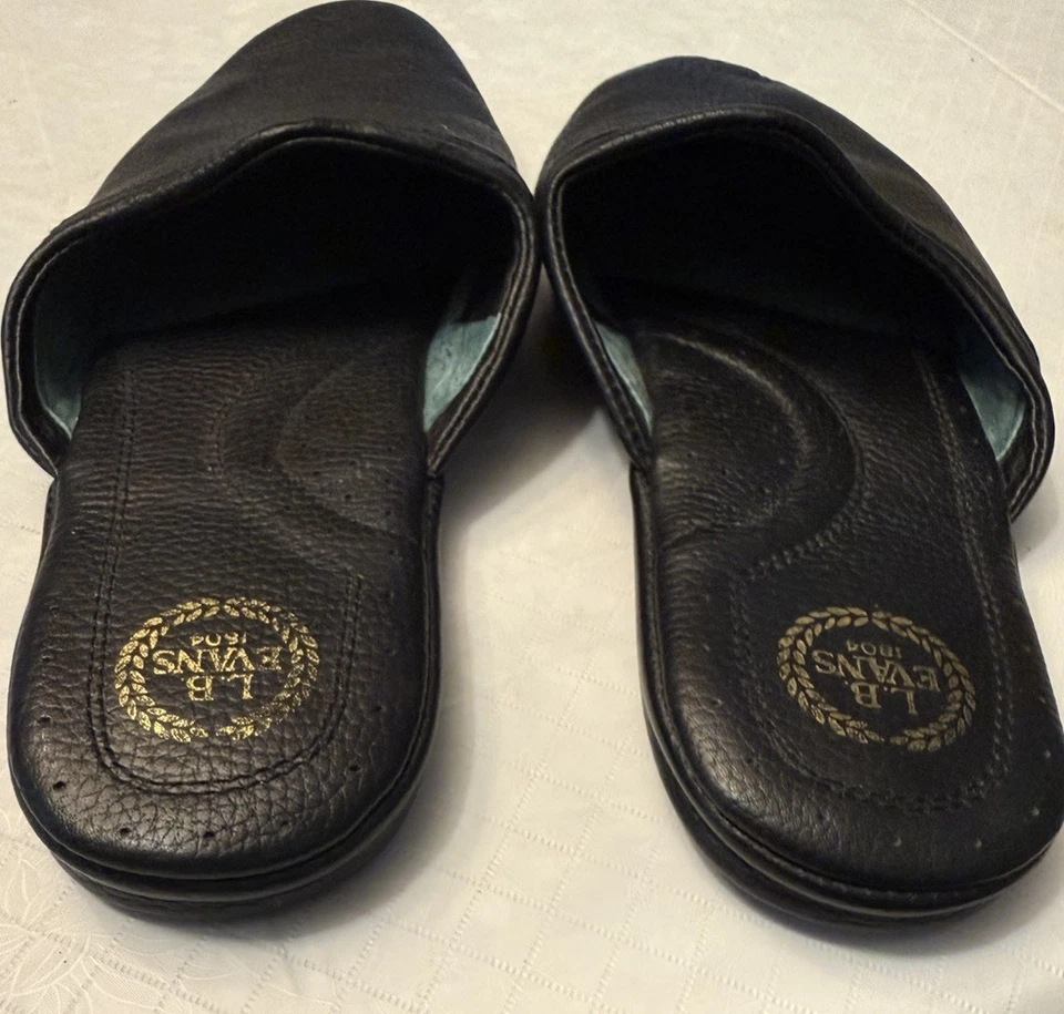 LB Evans Men's Black Size 12M Aristocrat Slippers Slip On All Leather Comfort - Image 2 of 4