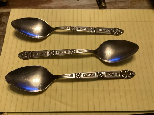 Oneida Community CORONATION 3 Serving Spoons Glossy Black Accent Stainless Steel