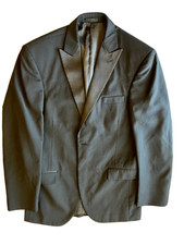 CALVIN KLEIN black blazer 100 wool satin lapel poly lining size 36R