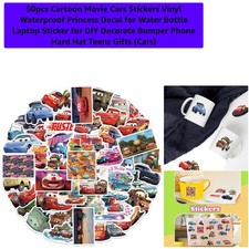 50pcs Cartoon Movie Cars Stickers Vinyl Waterproof Princess Decal for Water B...