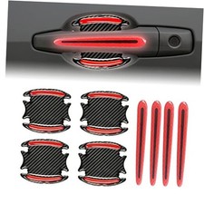 8Pcs 3D Car Door Handle Cup Protector, Reflective Stripe Stickers Anti red
